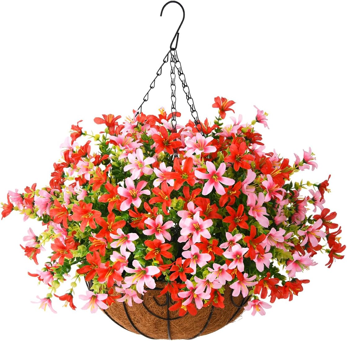 INQCMY Artificial Hanging Violet Flowers in Basket for Outdoors Summer Decoratio...