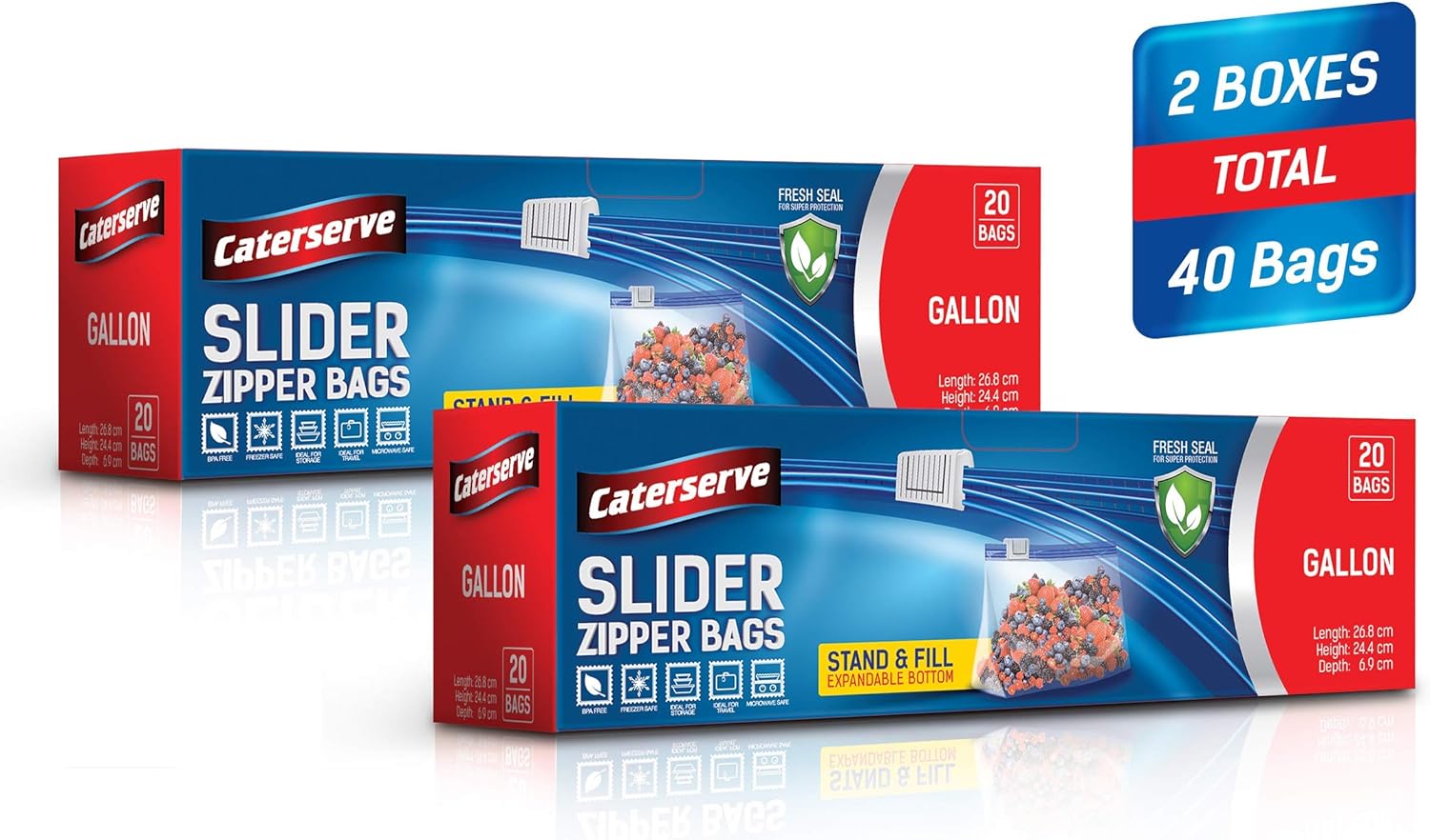 40 Ziplock Bags – 1Gallon Large Freezer Bags – Resealable Slider zip – Stand and...