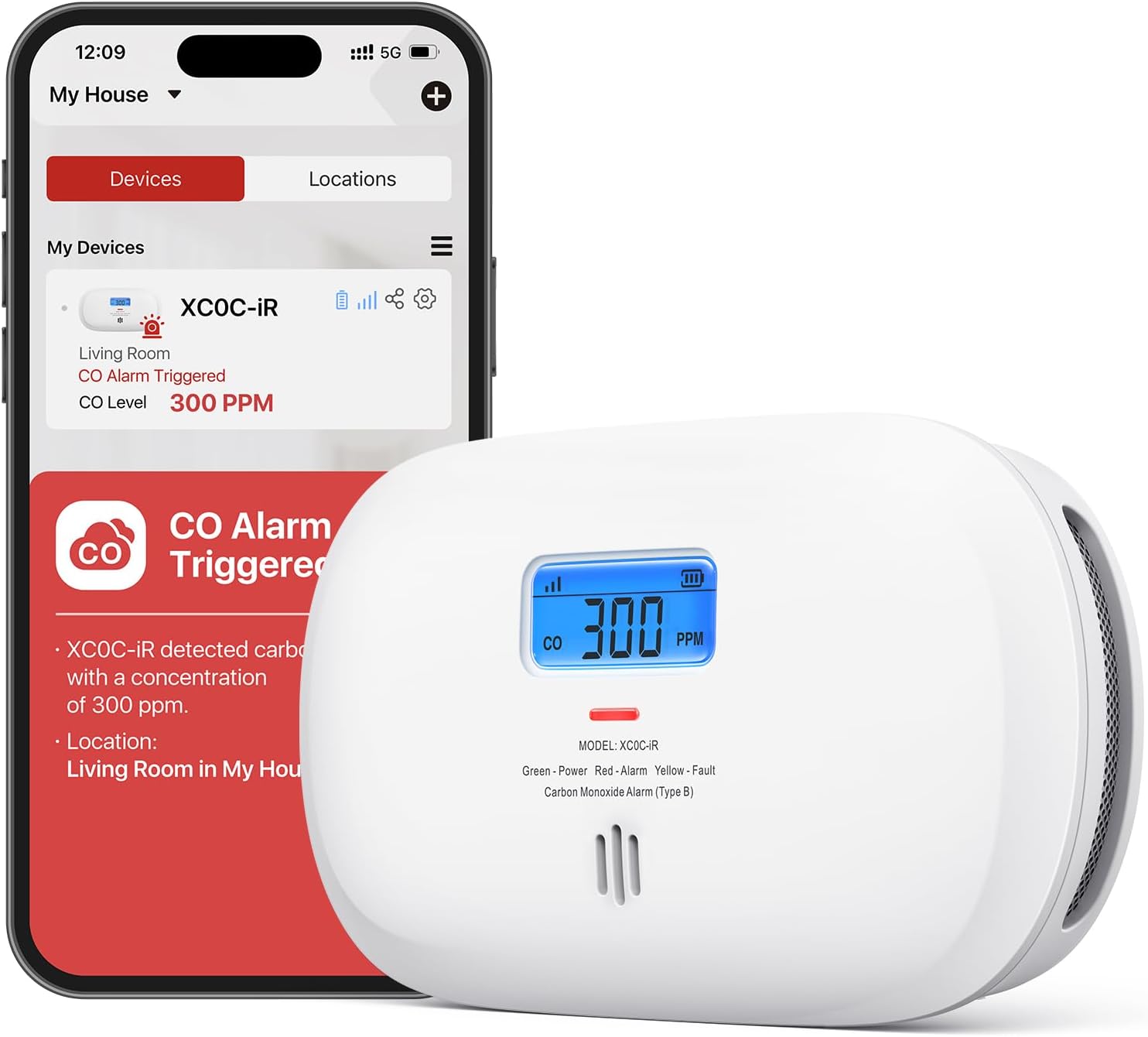 X-Sense Smart Carbon Monoxide Detector, Silence via App, CO Alarm with LCD Digit...