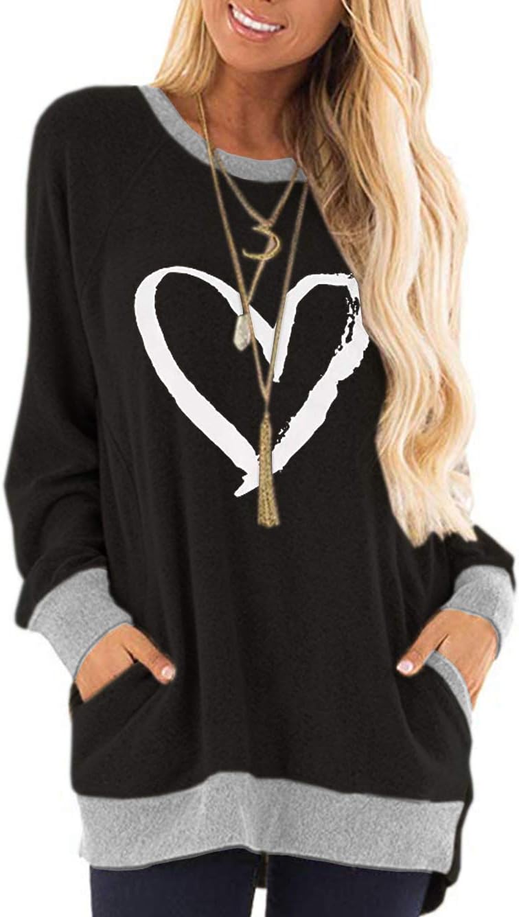 iChunhua Casual Women’s Long Sleeve Crewneck T Shirt Sweatshirt Tops with Pocket...