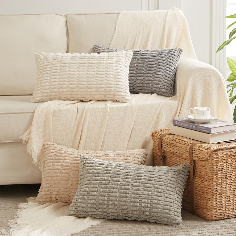 Fancy Homi 4 Packs Neutral Lumbar Decorative Throw Pillow Covers 12x20 Inch for...