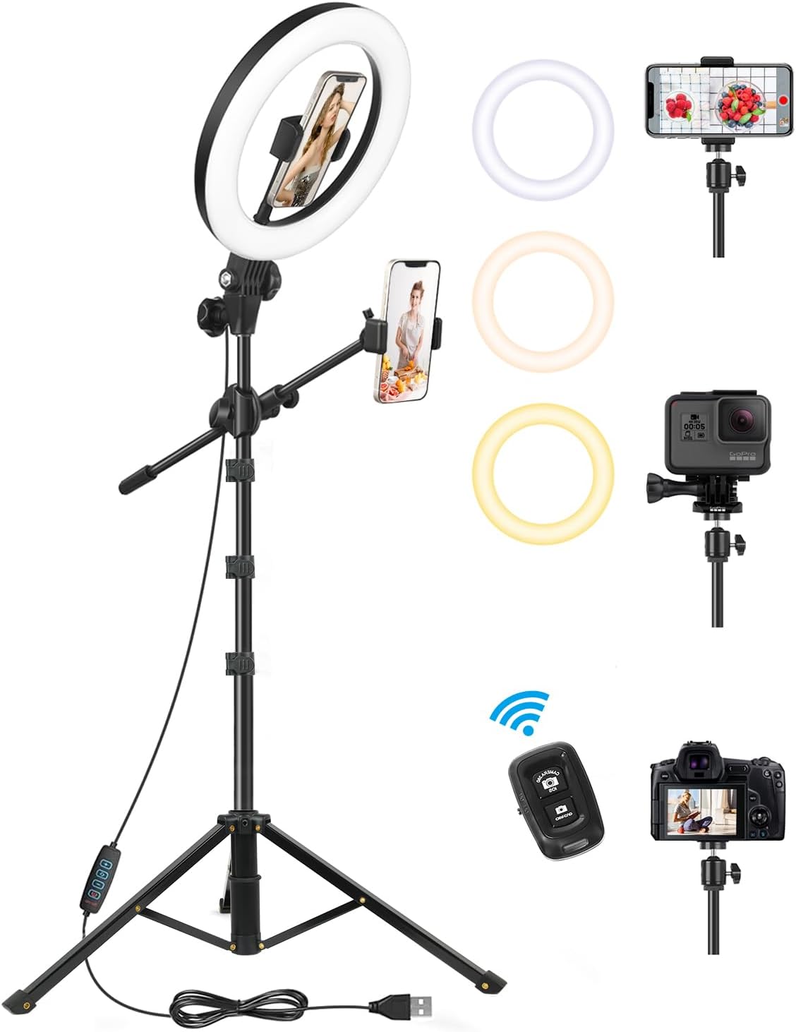 LUXSURE 10.5" Ring Light with Tripod Stand & Phone Holder, Overhead Tripod for P...