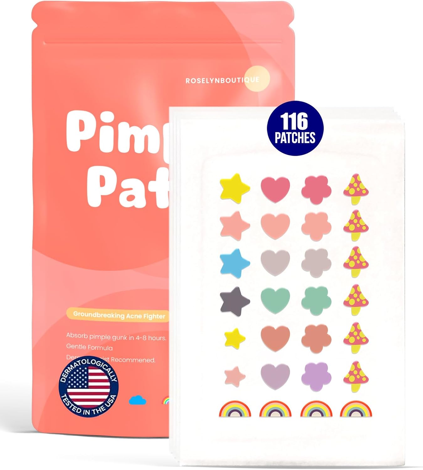 ROSELYNBOUTIQUE Pimple Patches for Face 300 Dots 4 Sizes - Pore Spot Hydrocolloi...