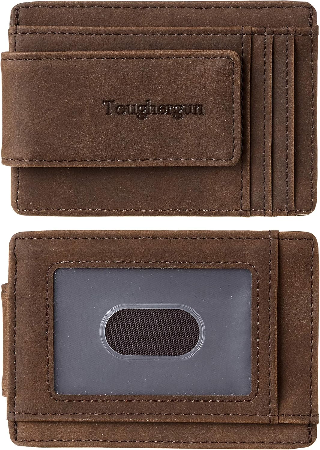 Toughergun Genuine Leather Magnetic Front Pocket Money Clip Wallet RFID Blocking...