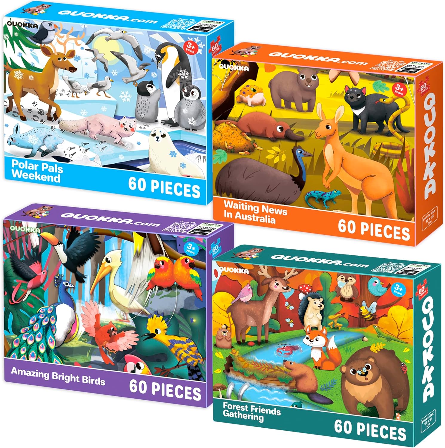 QUOKKA Jigsaw Puzzles For 3 4 Year Olds - 4x60 Jigsaws for Children Age 5 6 7 -...