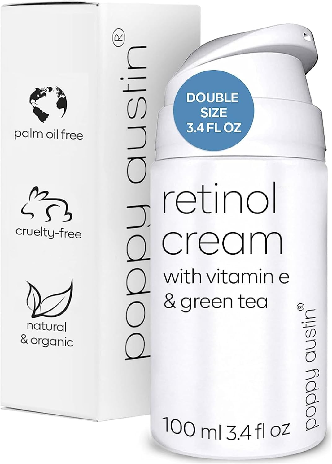 Poppy Austin 100 ml Double Size Retinol Cream - Organic & Vegan Retinol Face Cre...
