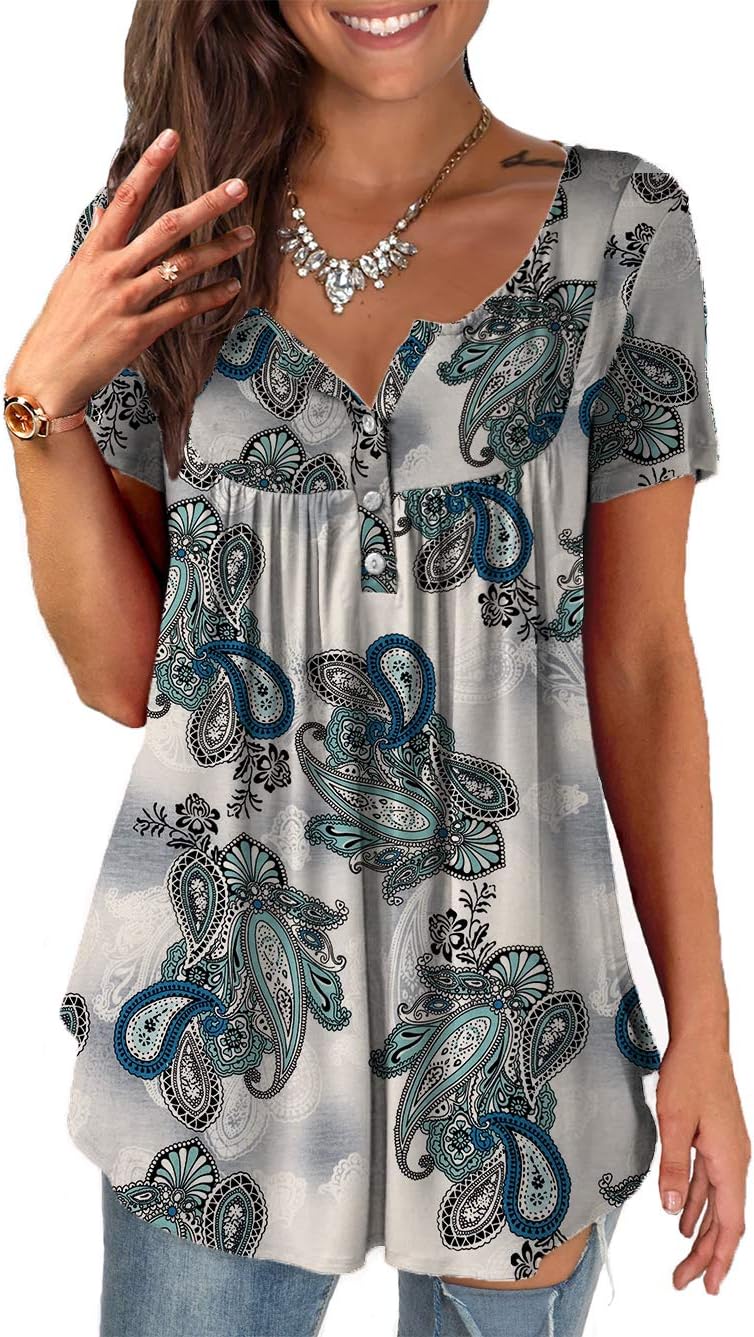 a.Jesdani Womens Summer Plus Size Tunic Tops Short Sleeve Blouses Casual Floral...