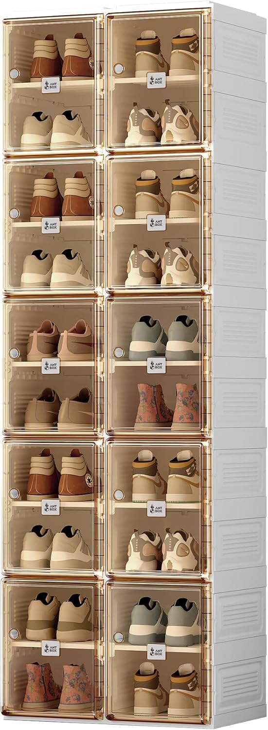 Shoe Organizer Storage Box, Portable Folding Shoe Rack for Closet with Magnetic...