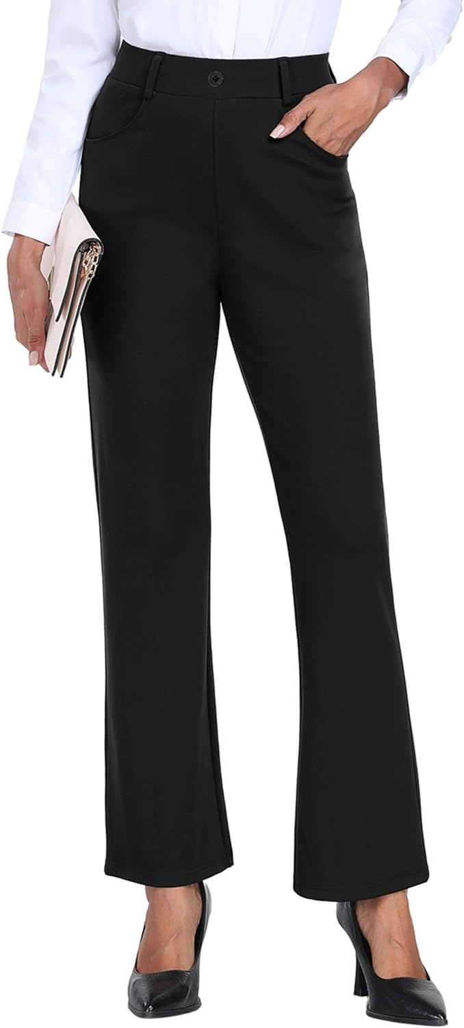 GRECERELLE Ladies Trousers Stretchy Office Yoga Trousers Elasticated Waist Strai...