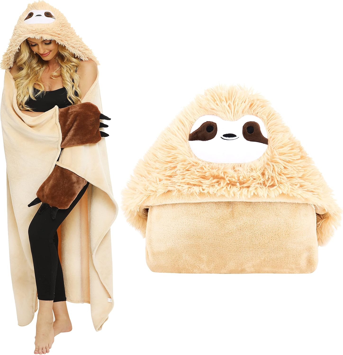 Shoppawhile Sloth Gifts for Women Wearable Hooded Blanket Soft Cute Warm Fluffy...