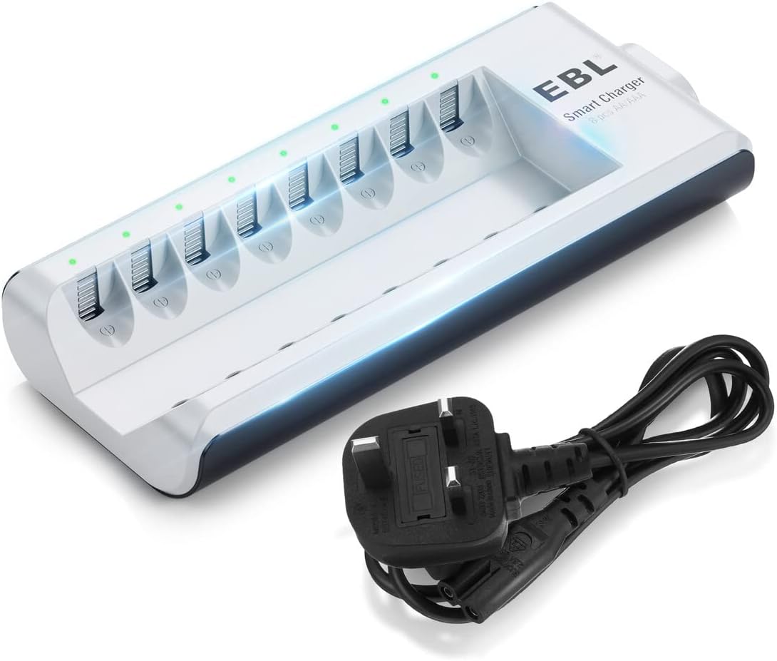 EBL 8 Slots Indepedent AA AAA Battery Charger for Ni-MH Ni-CD Rechargeable Batte...