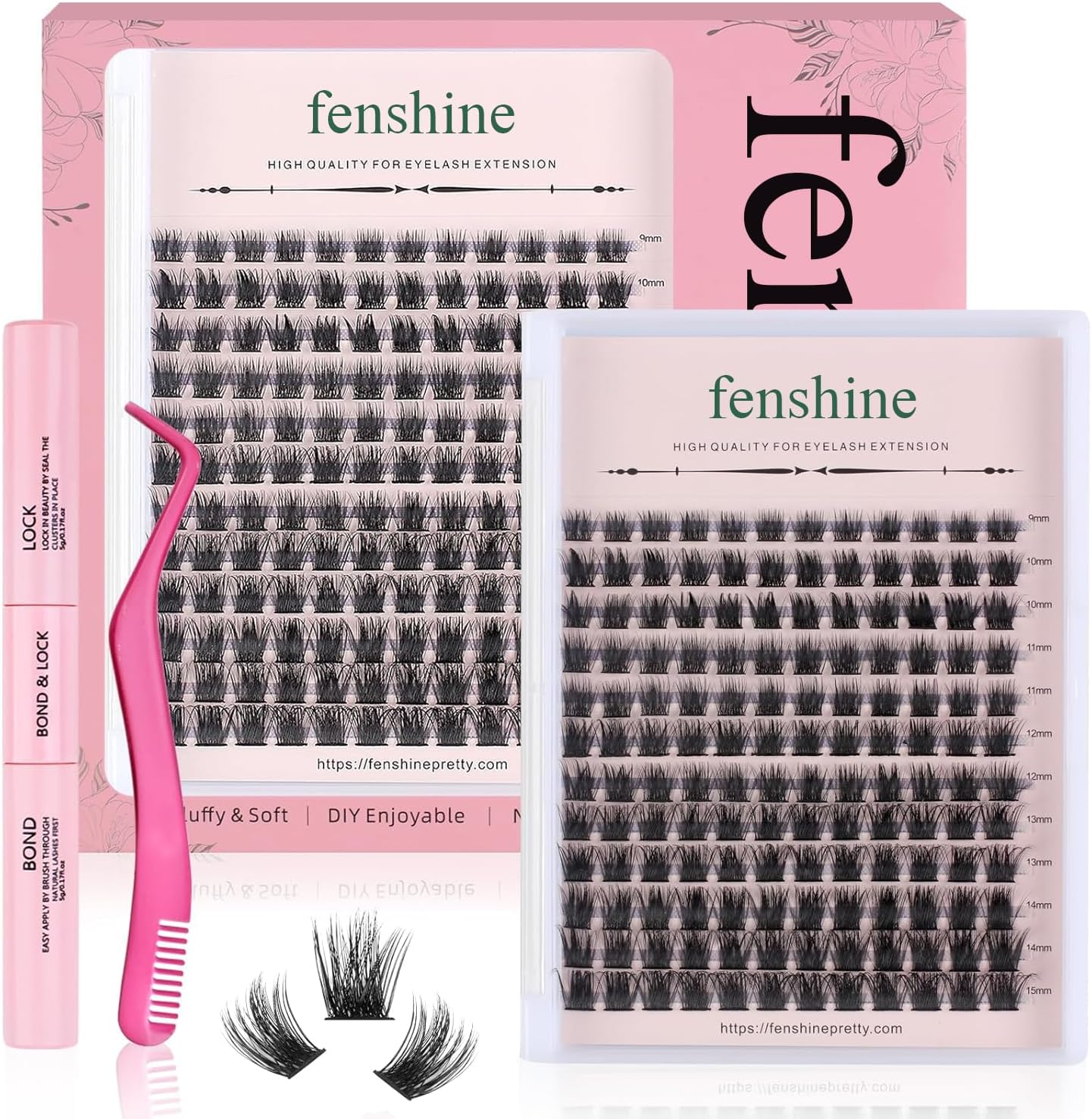 Fenshine Cluster Lashes Individual Lashes Wide Stem C/D Curl 9-15mm Length DIY E...
