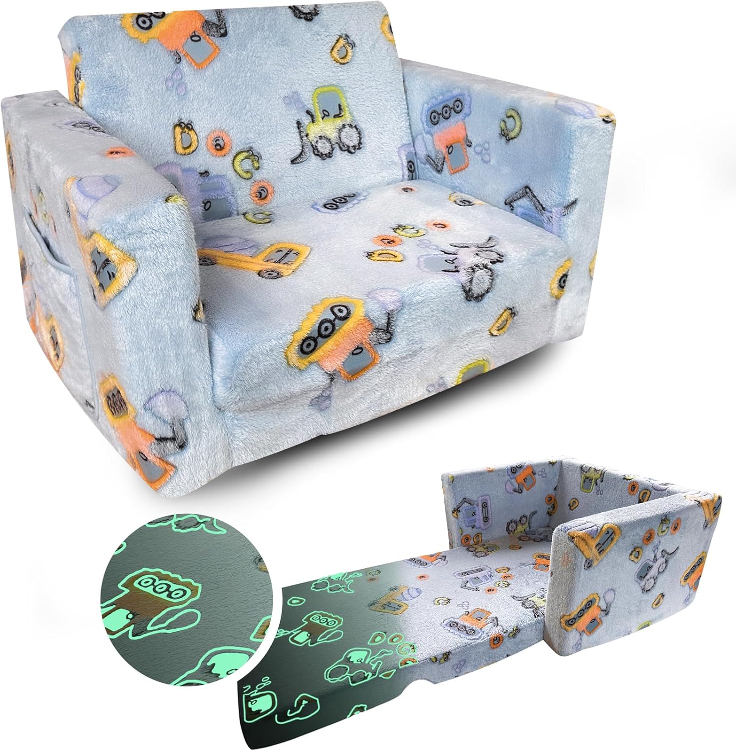 Kids Sofa, Glow in The Dark Toddler Chairs Children's 2 in 1 Convertible Sofa to...