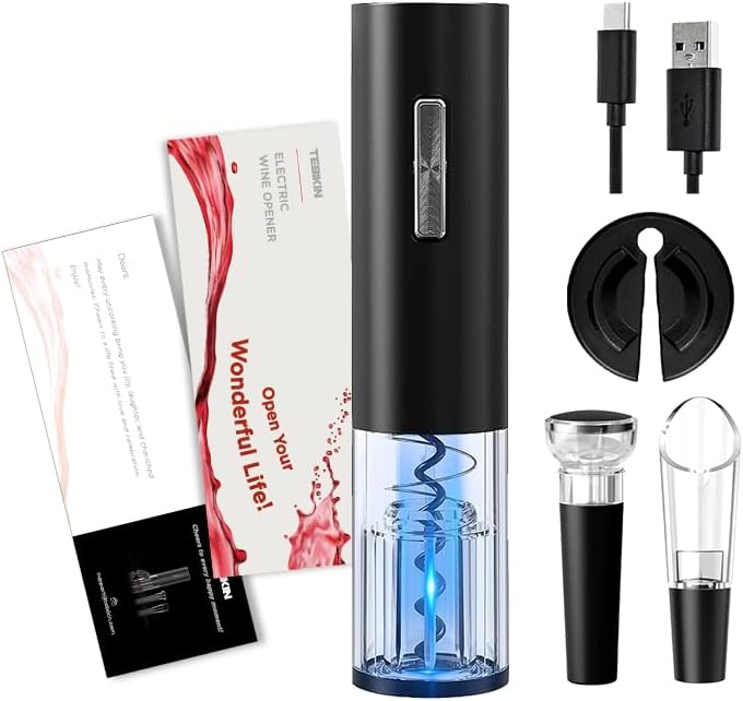 Electric Wine Opener TEBIKIN Rechargeable Wine Bottle Opener Set, Type-C Port Au...
