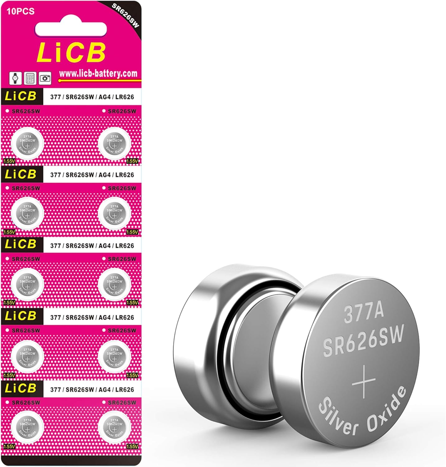 LiCB 10 Pack SR626SW 377 Watch Battery,Long-Lasting & Leak-Proof,High Capacity S...