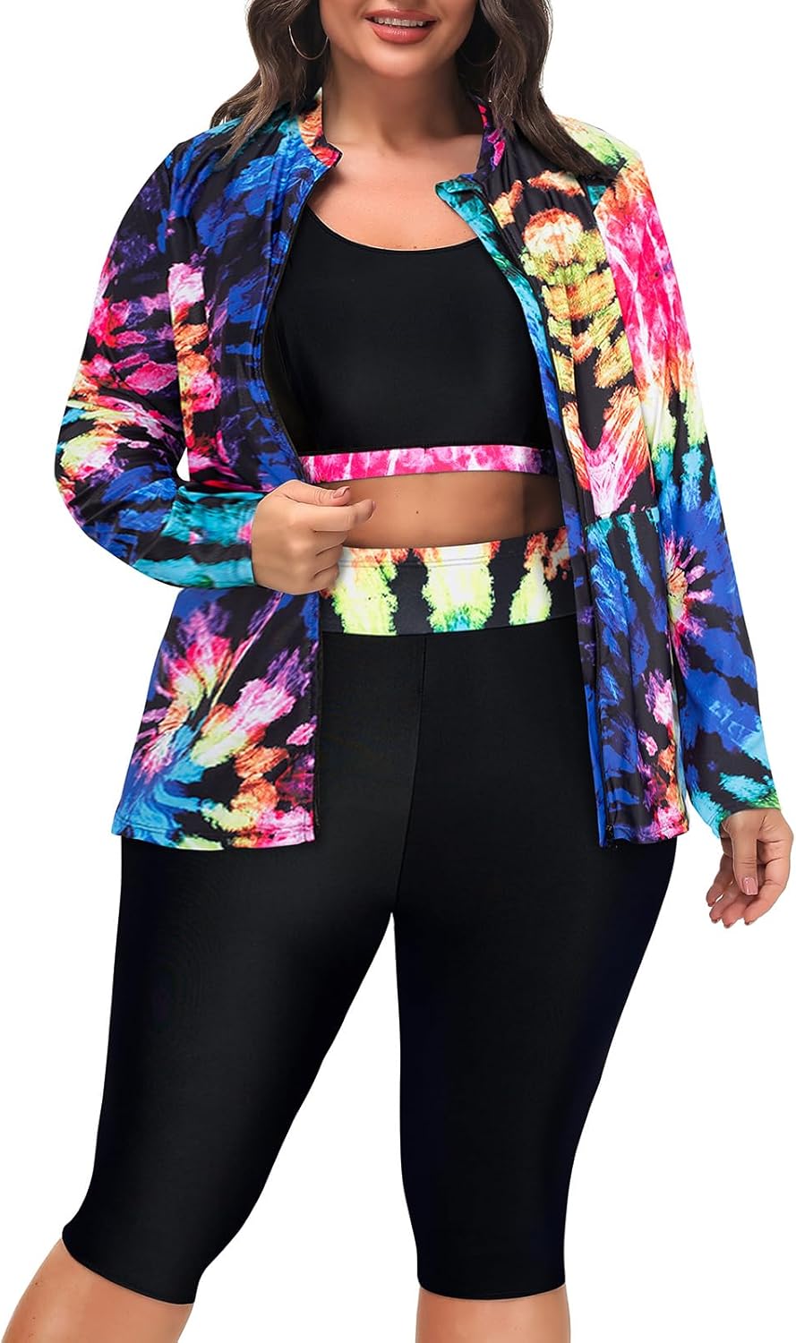 Hanna Nikole Women 3 Pieces Plus Size Rash Guard Swimwear Sun Protection Surfing...