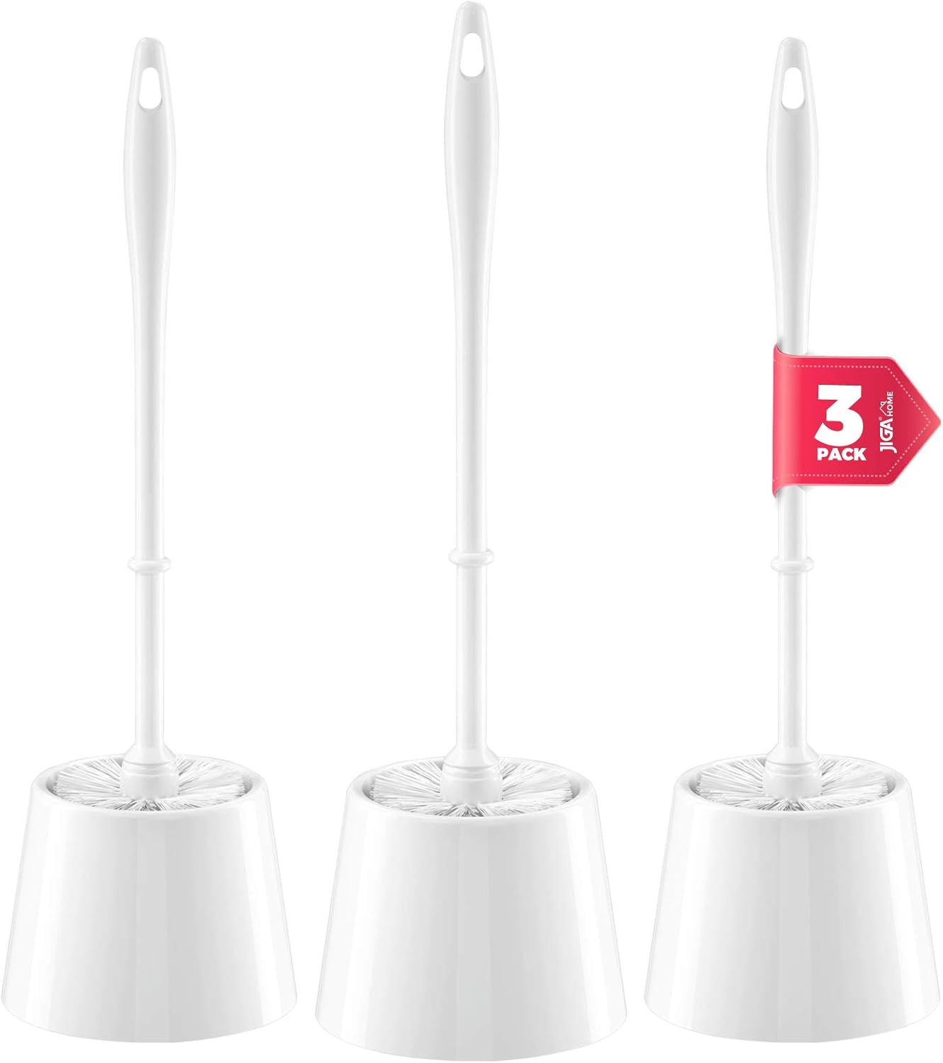JIGA 3 Pack Toilet Brush and Holder Set, Toilet Bowl Brush with Caddy Bathroom S...