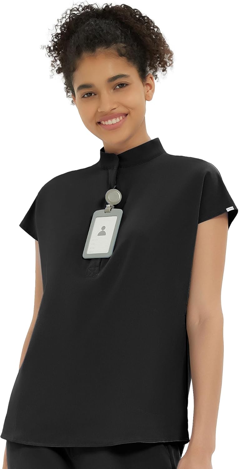 Medical Scrub Tops for Women - Soft Stretch Mandarin Collar Oversize Fit Scrub S...