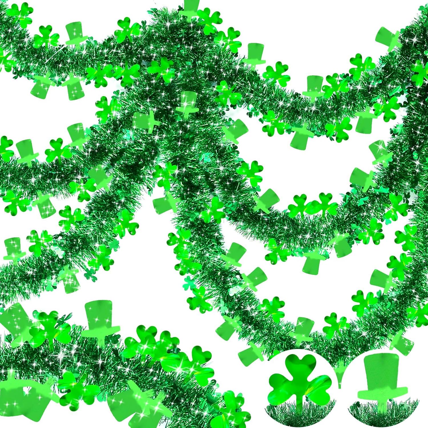 TURNMEON 33 Ft Tinsel Garland St.Patrick's Day Decoration,Green Leprechaun Hat S...
