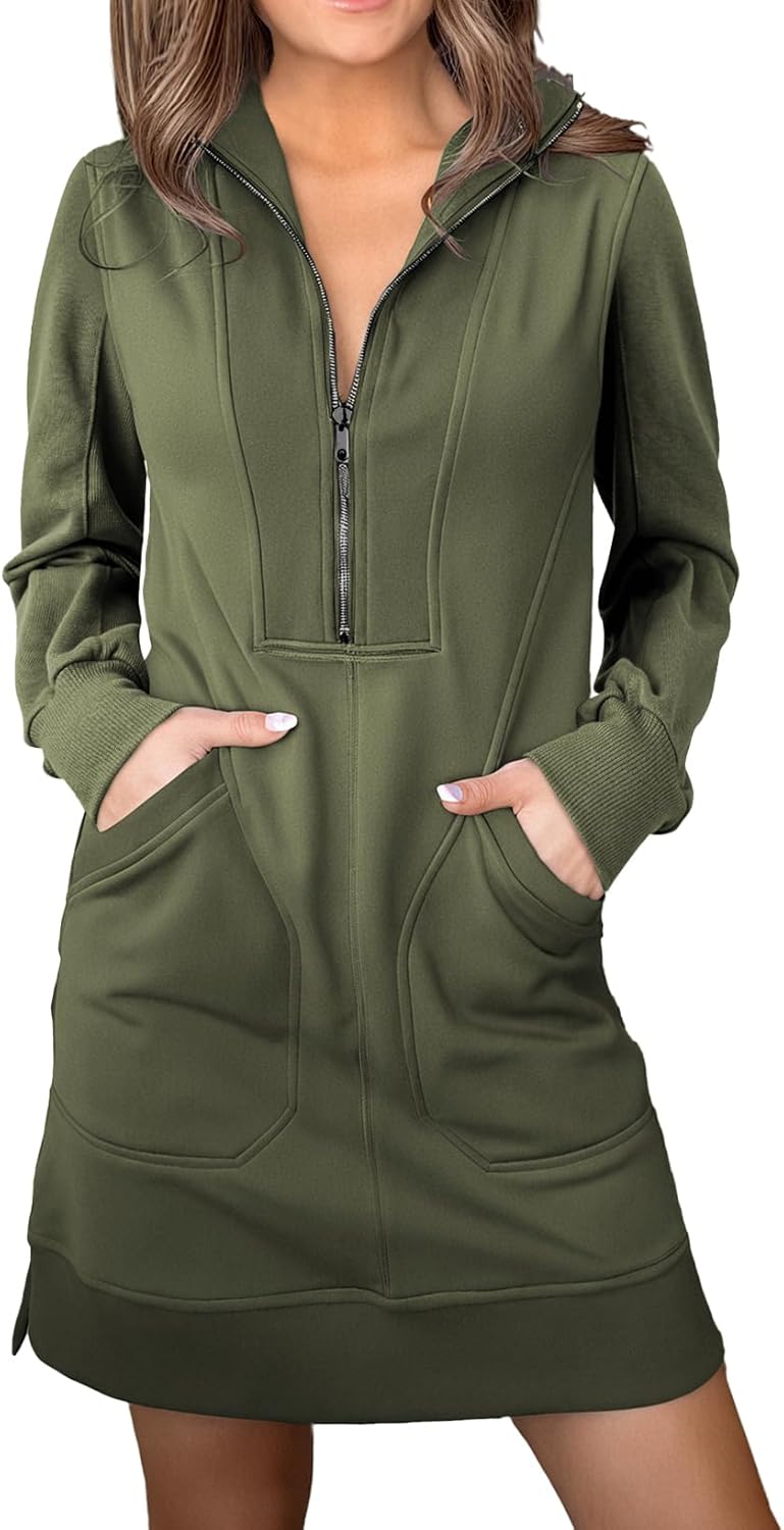 AlvaQ Sweatshirt Dress for Women Fall Winter Casual Long Sleeve Half Zip V Neck...