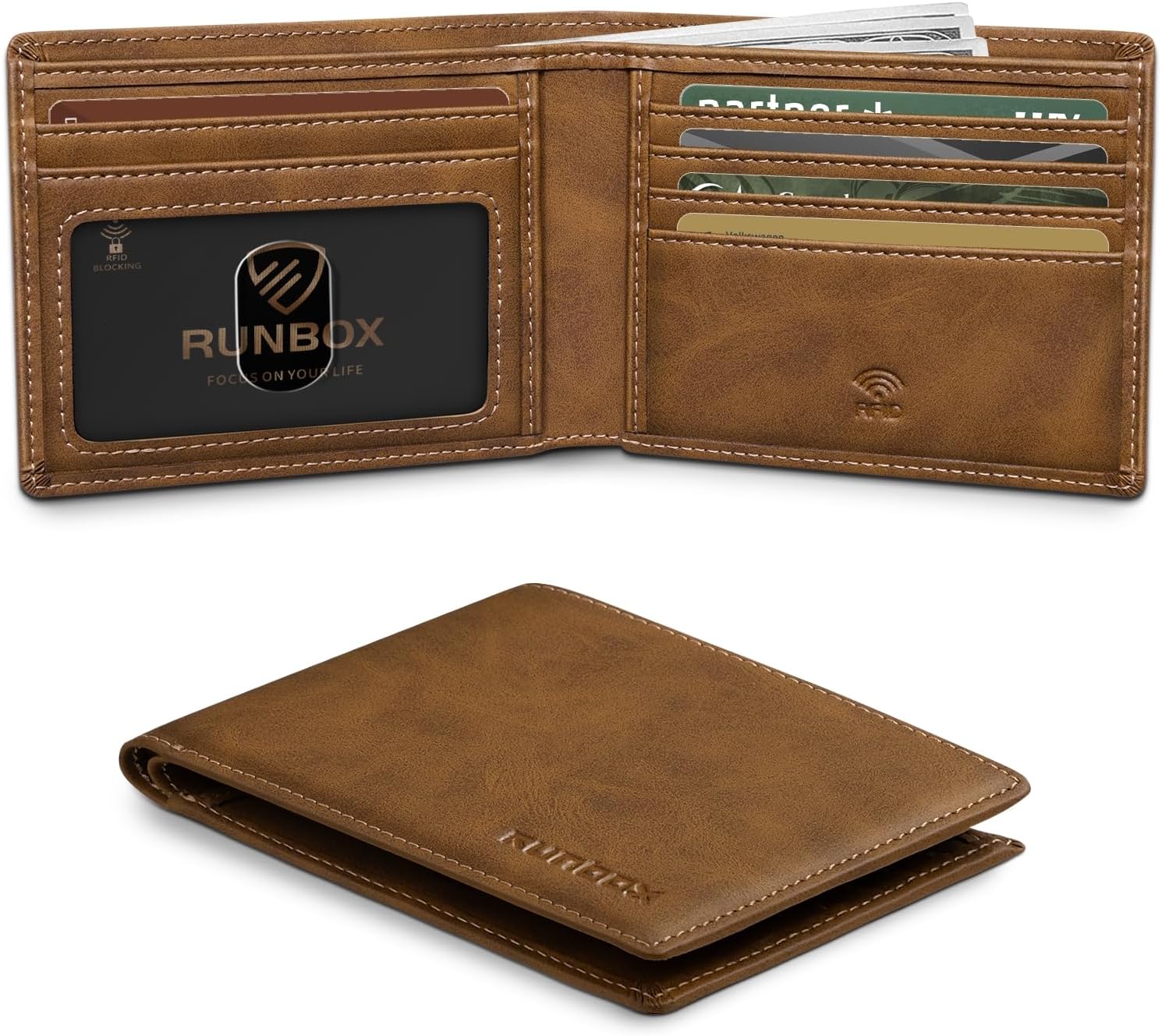 RUNBOX Wallet for Men,Mens Wallet,Slim Leather Bifold,RFID Blocking 8 Slots Gift...