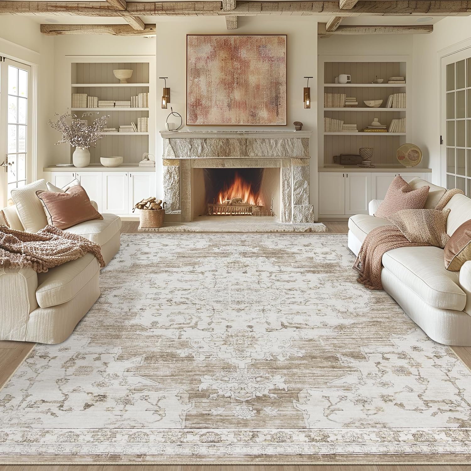 8x10 Area Rugs Washable Rug: Lagre Vintage Living Room Rug with Non-Slip Backing...