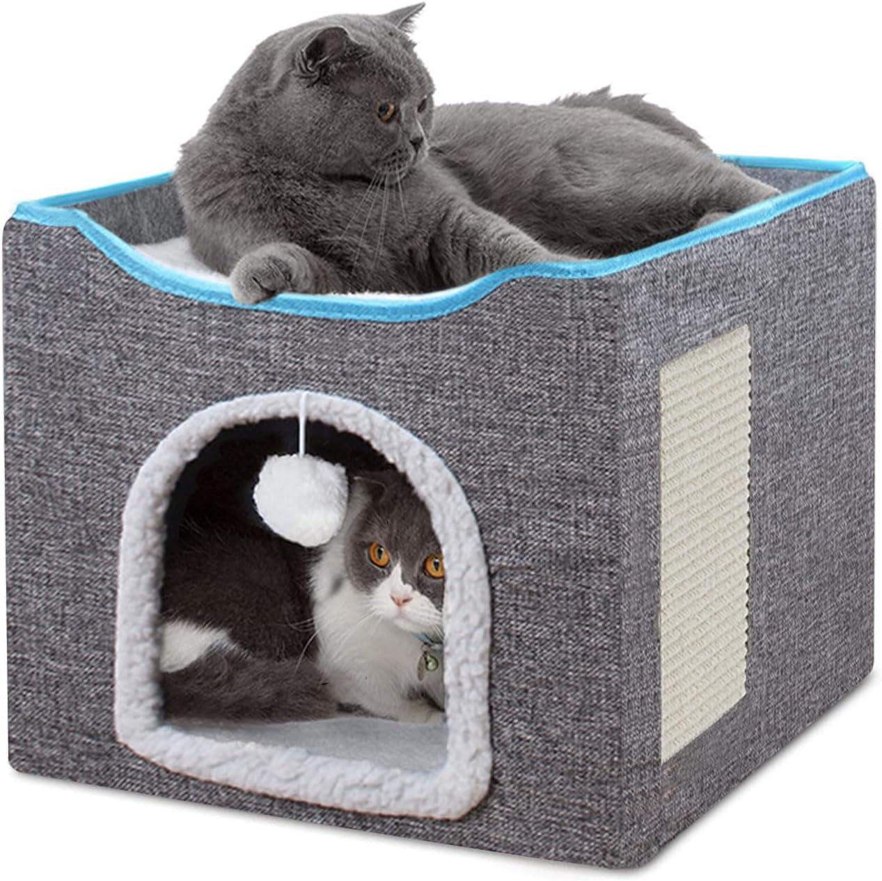Ezigoo Cat Bed Foldable Cat House Cave with Clawsable Scratching Board and Fluff...