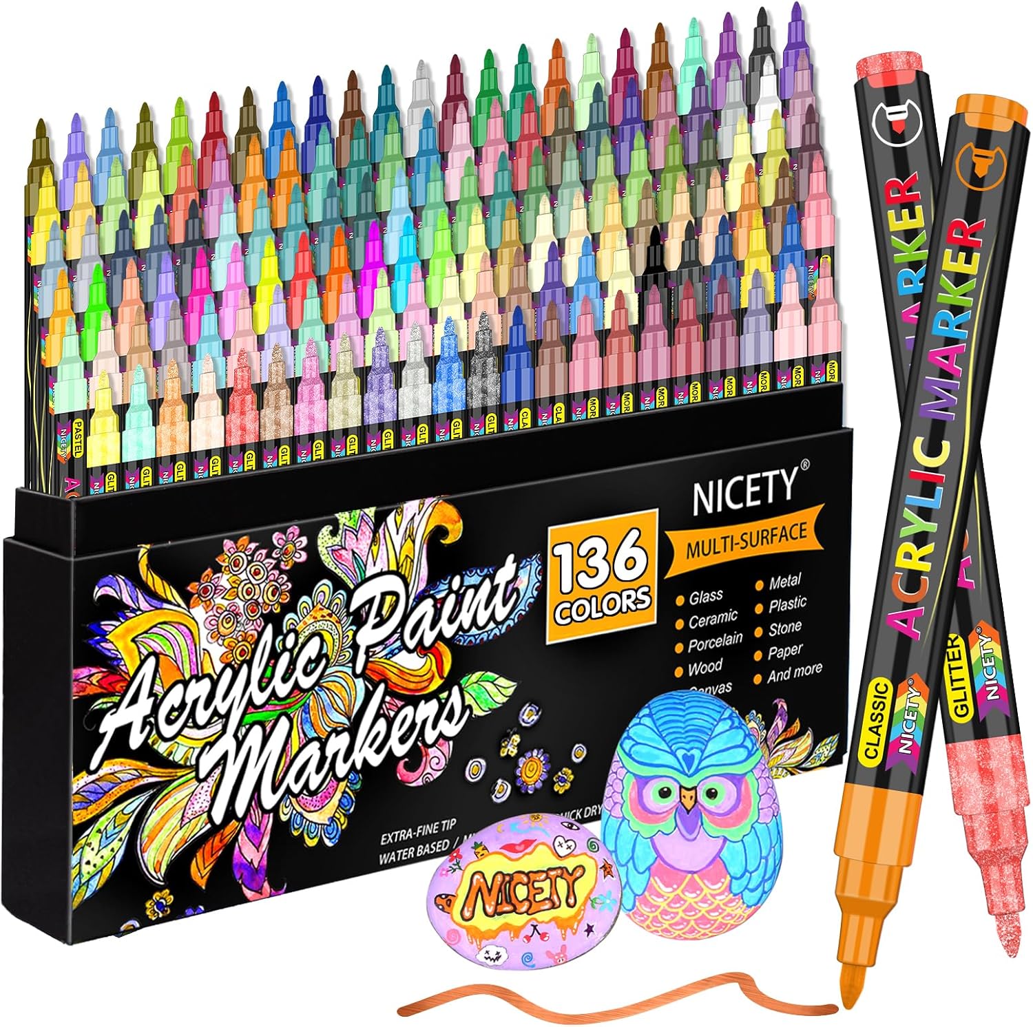 NICETY 136 Colors Acrylic Paint Pens Paint Markers, Extra Fine Tip Point Acrylic...