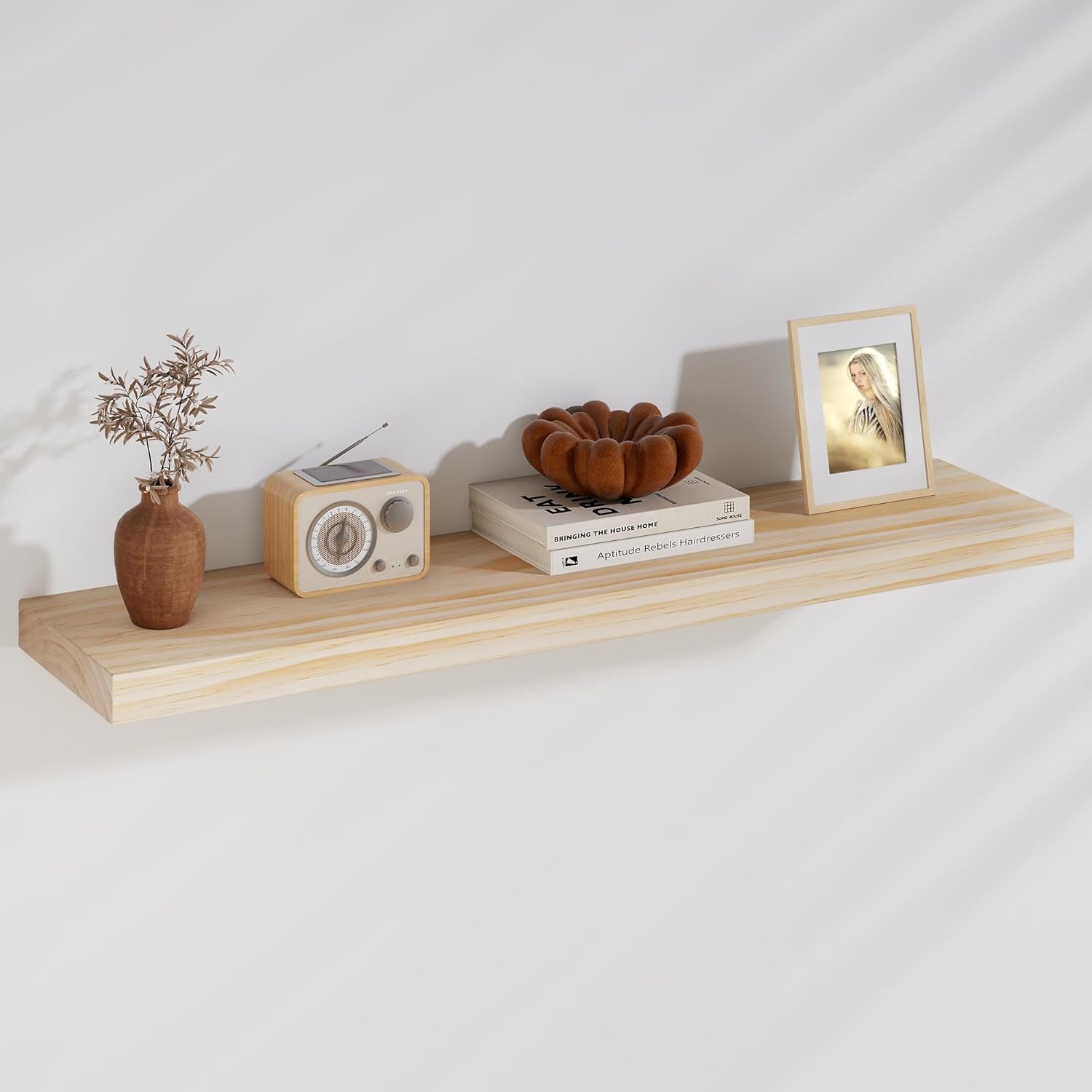 Fun Memories Floating Shelves, 9.3 Inch Deep Solid Pine Wood Wall Shelves for St...