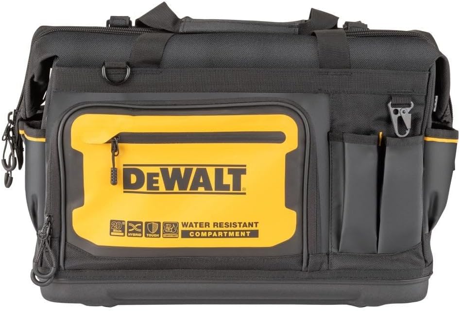 DEWALT Tool Bag, Water Resistant, Hard Bottom, 20-inch, Professional Tool Tote w...
