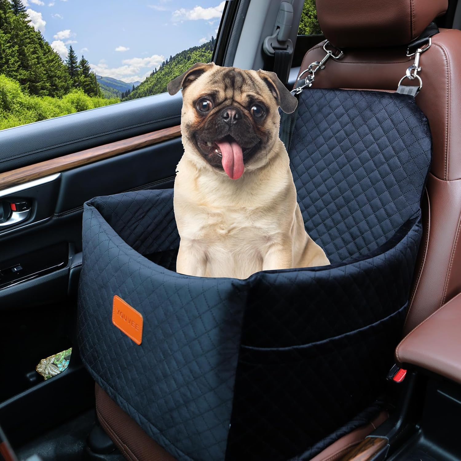Youvee Dog Booster Car Seat,Interior Height 6 Inches Elevated Pet Car Seat for S...