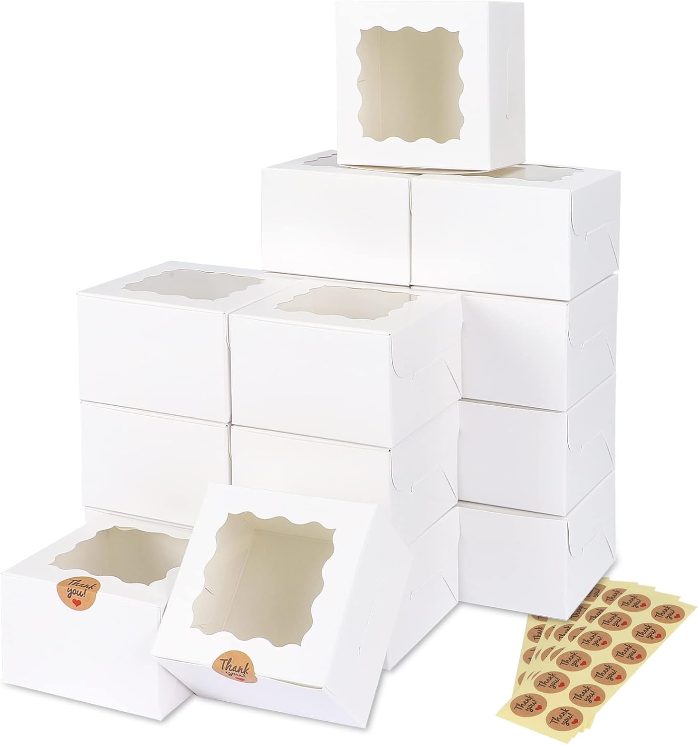 Moretoes 50pcs White Cookie Boxes with Window, 4x4x2.5 Inches Bakery Boxes with...