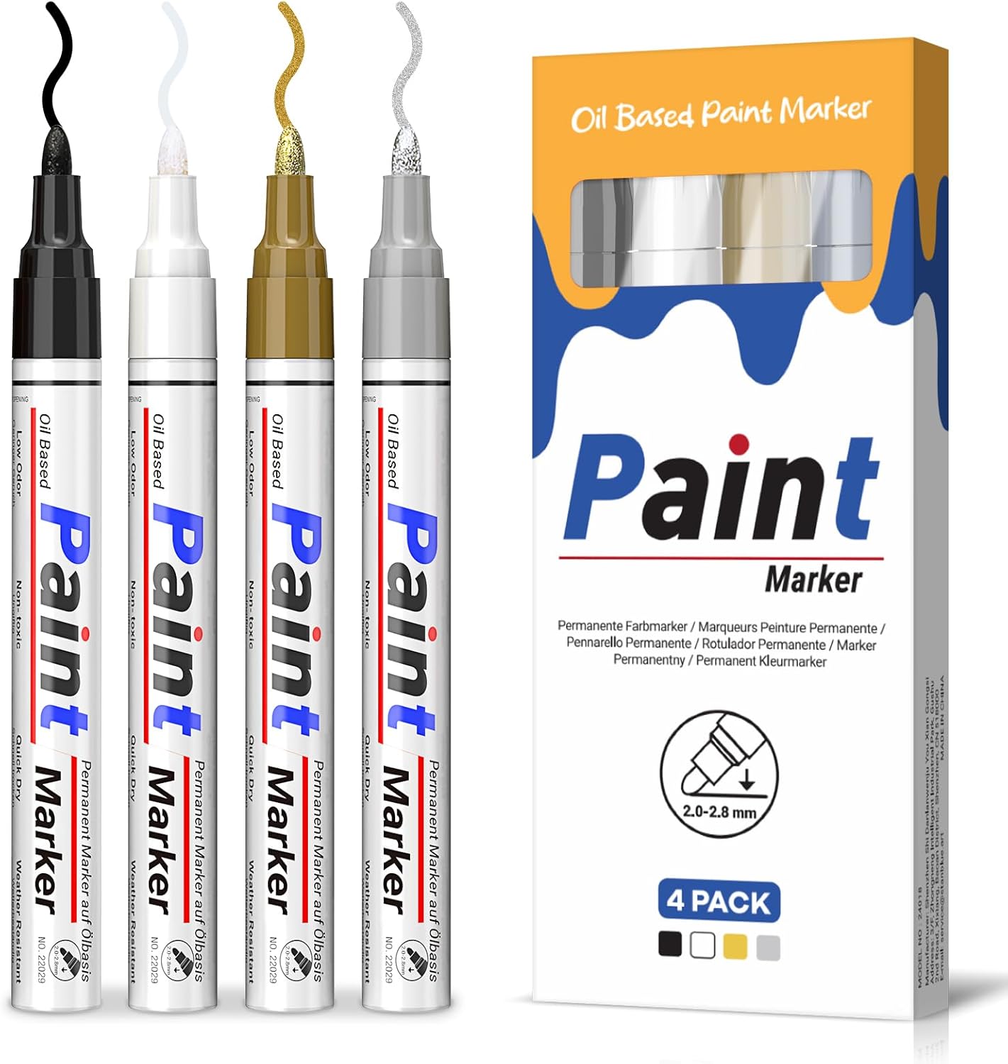 AOSUCO Paint Pens, 4 Colours Oil Based Waterproof Paint Markers Pen, 2-2.8mm Med...