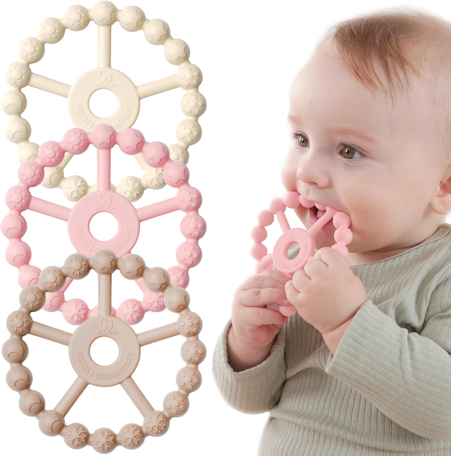 3 Pack Ring Teether, Silicone Teething Ring Toys for Babies 0-6 Months, Seposeve...