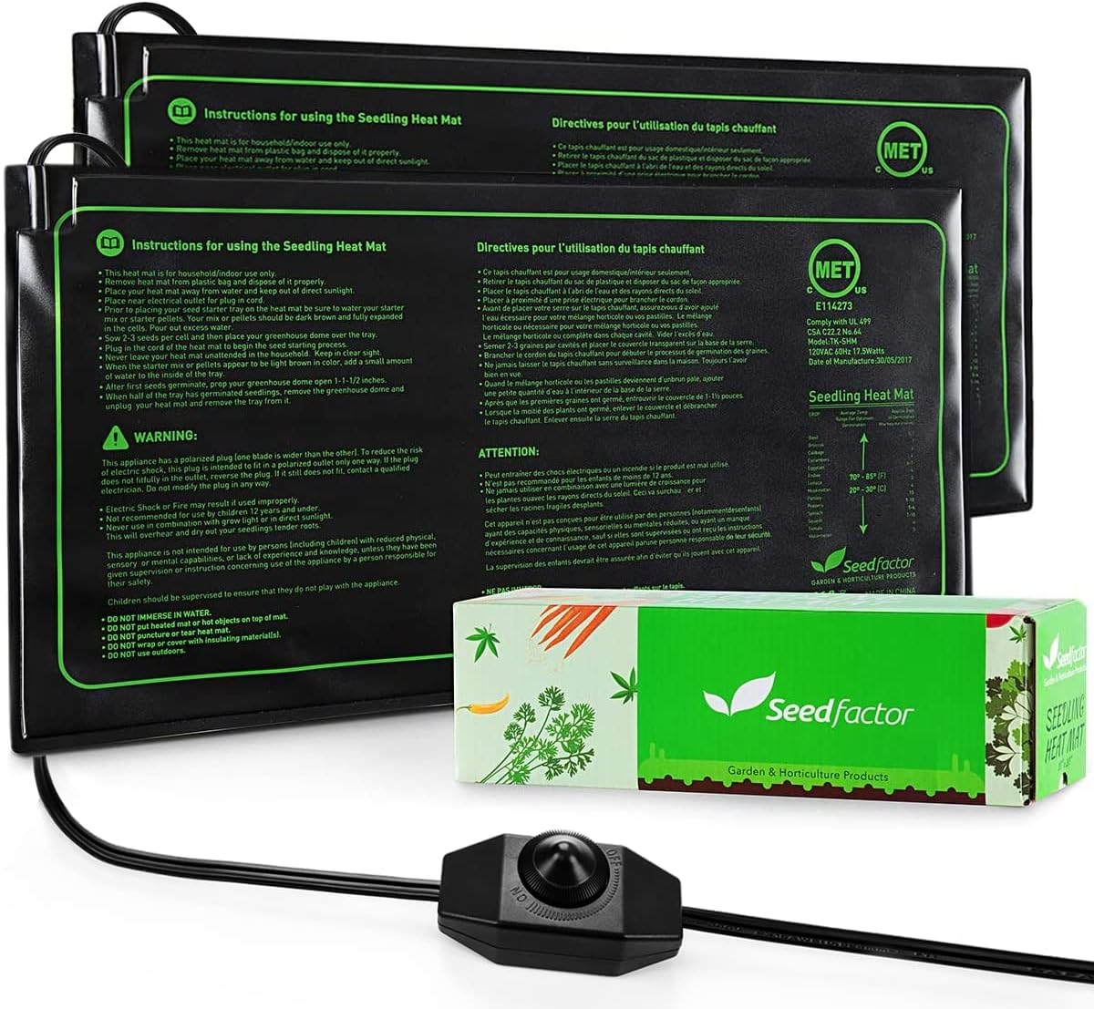 MET Certified 2 Pack Seedling Heat Mat, Seedfactor Adjustable Temperature Waterp...