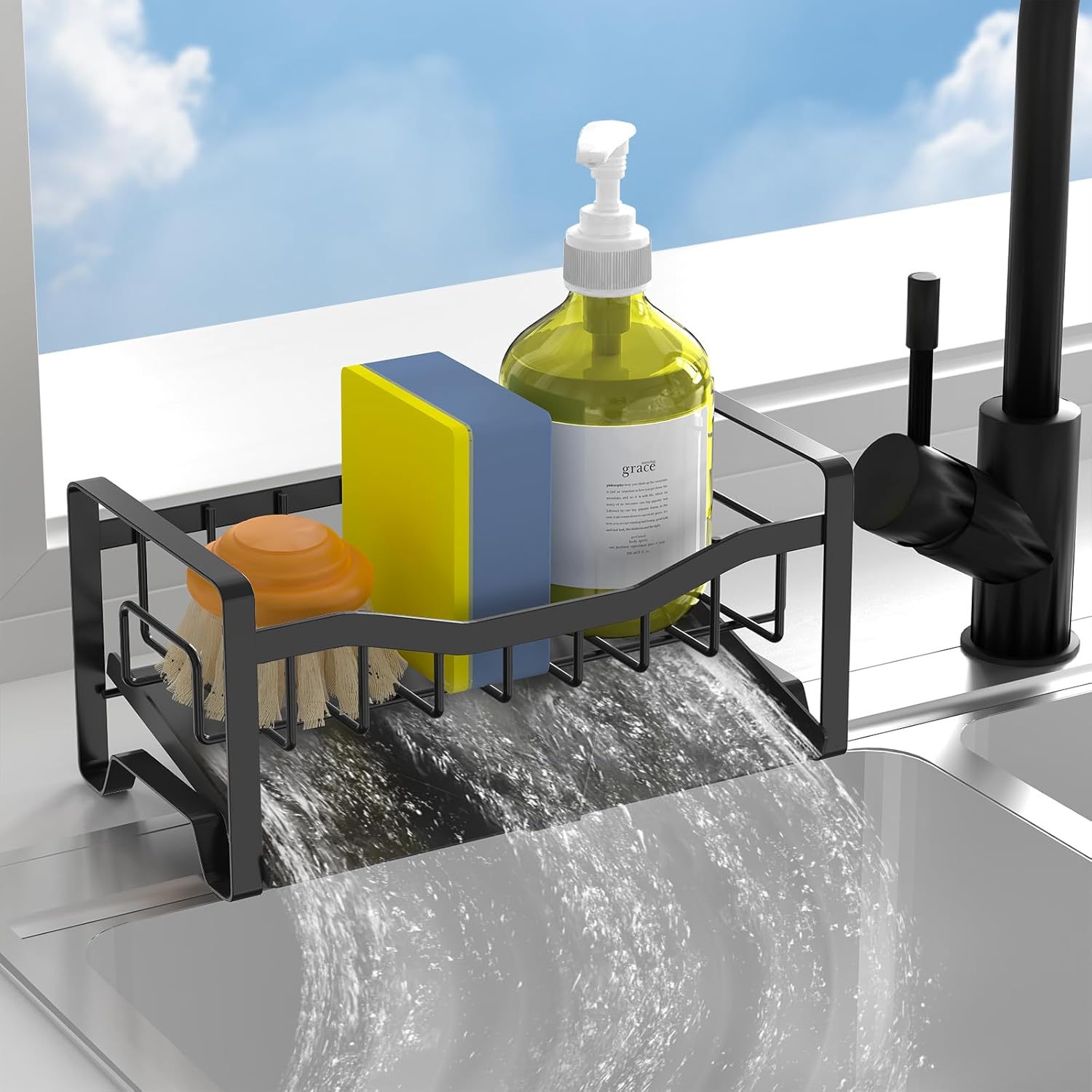 Kitchen Sink Caddy Organizer Sponge Holder for Kitchen Sink with Stainless Steel...