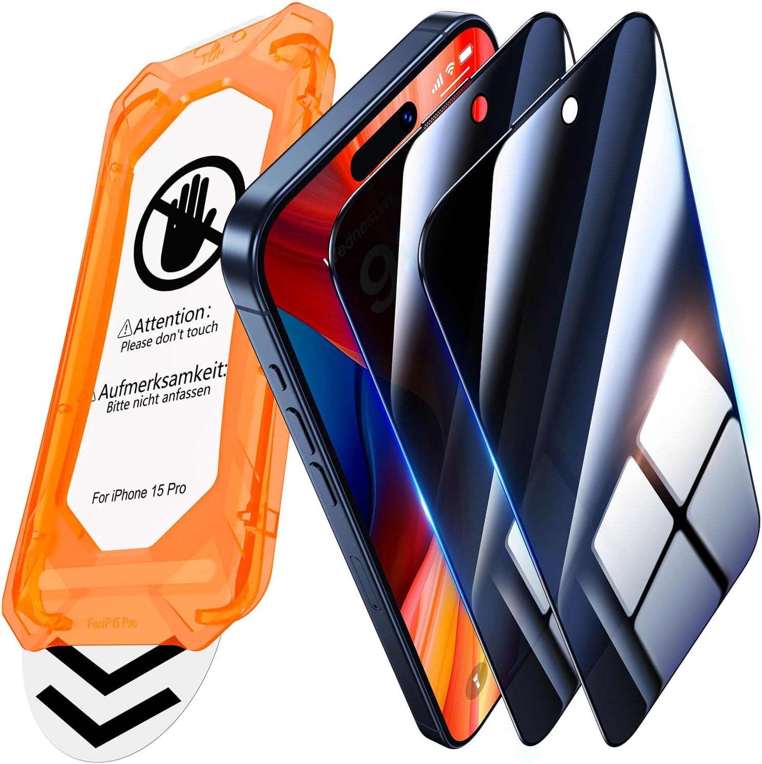 UniqueMe for iPhone 15 Pro Privacy Screen Protector - 2 Pack [ Anti Spy ] [Autom...