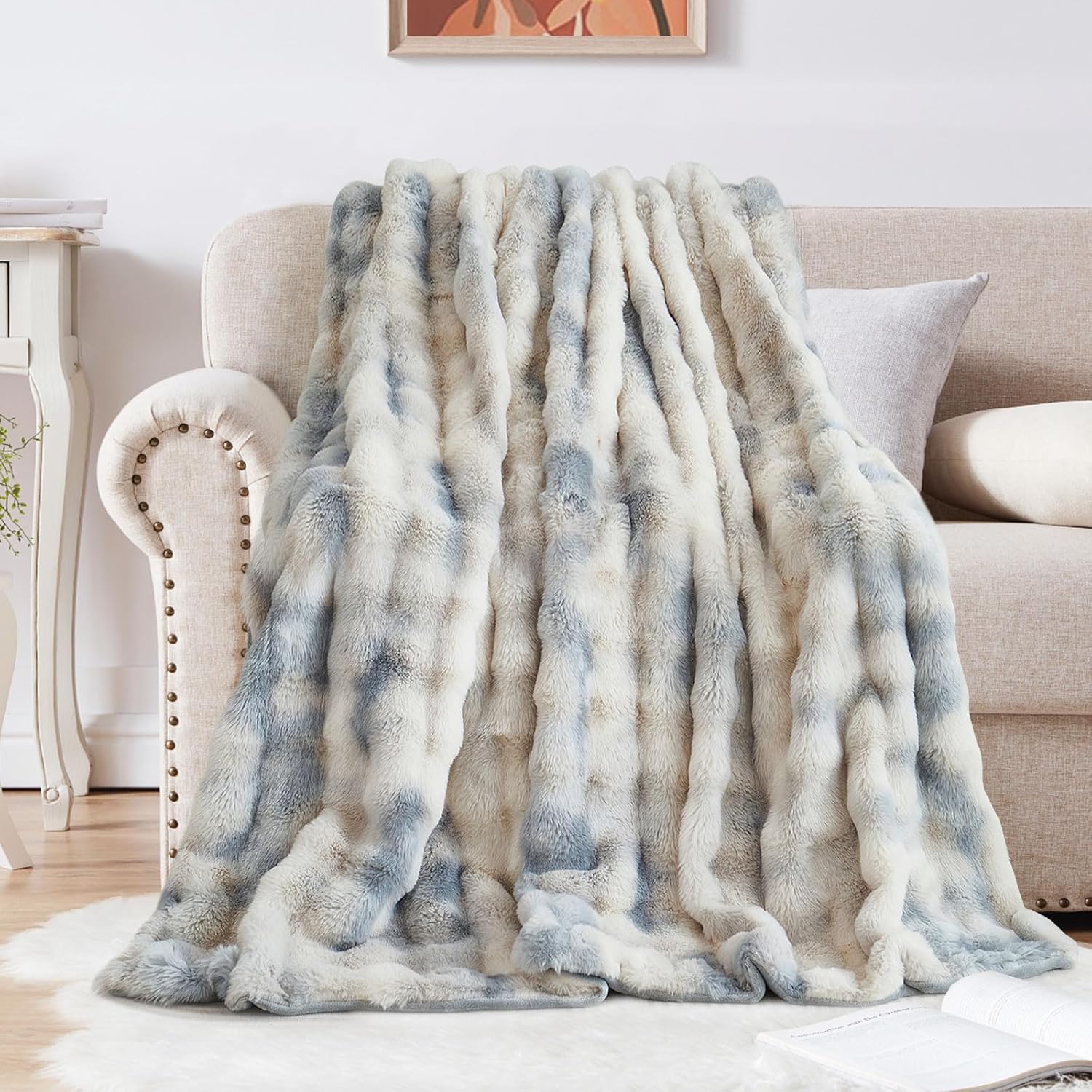 SHANNA Soft Warm Rabbit Plush Fleece Blankets Thick 1000 GSM Throws for Sofa Lar...