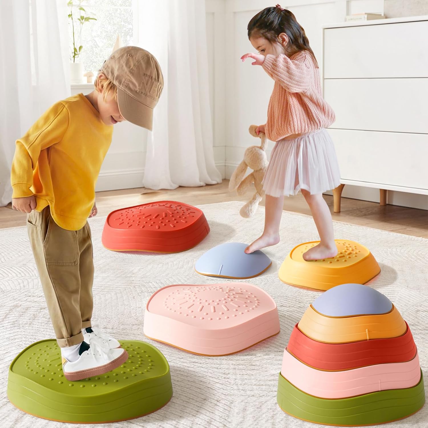 Tiny Land Stepping Stones for Kids, 5pcs Non-Slip Toddler Stepping Stones, Senso...