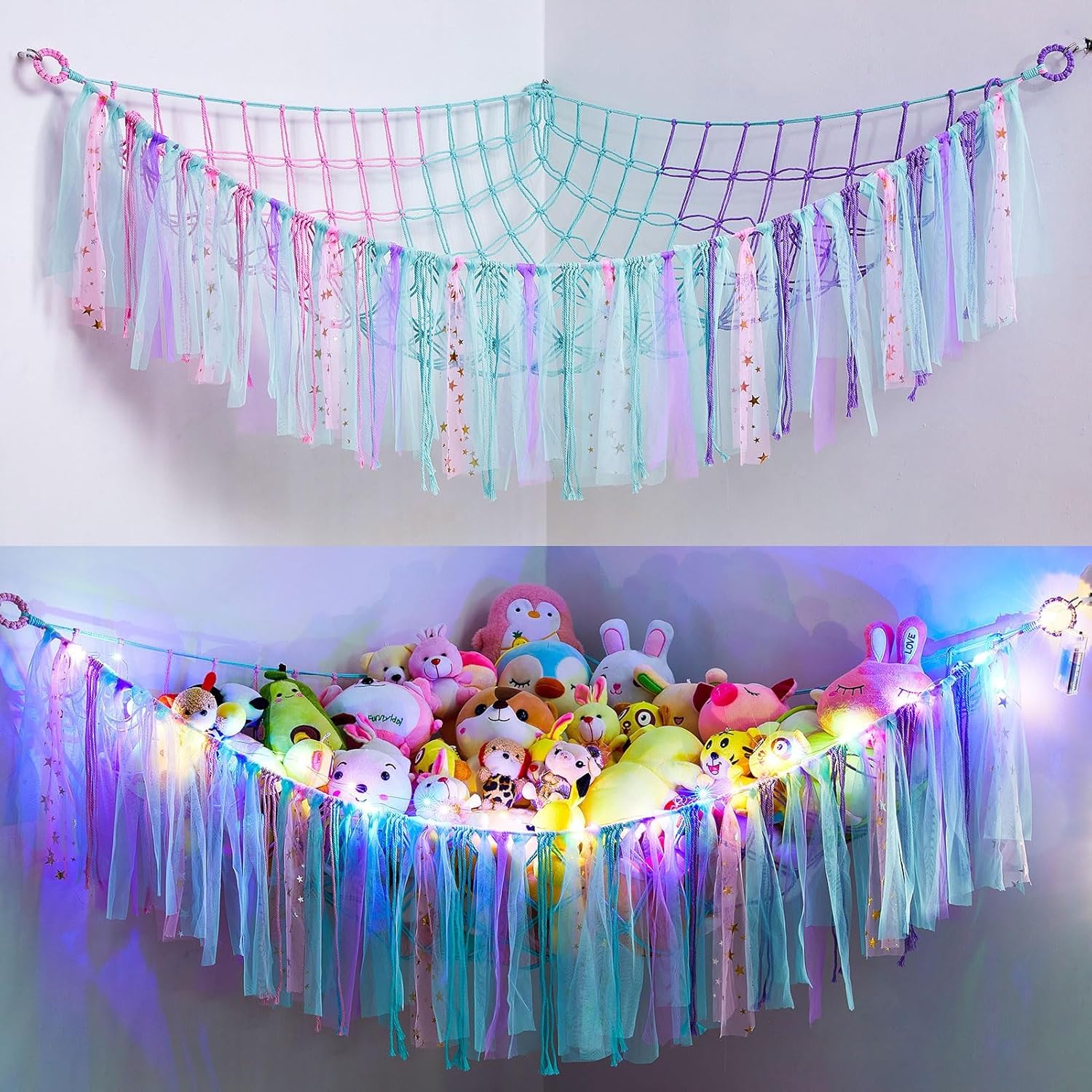 MHJY Toy Hammock Stuffed Animals Storage Net Soft Cuddly Toys Large Corner Hangi...