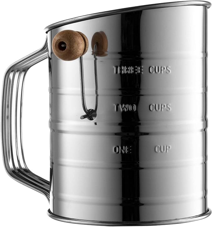 Bellemain 3 Cup Flour Sifter for Baking Fine Mesh Rotary Hand Crank with Loop Ag...