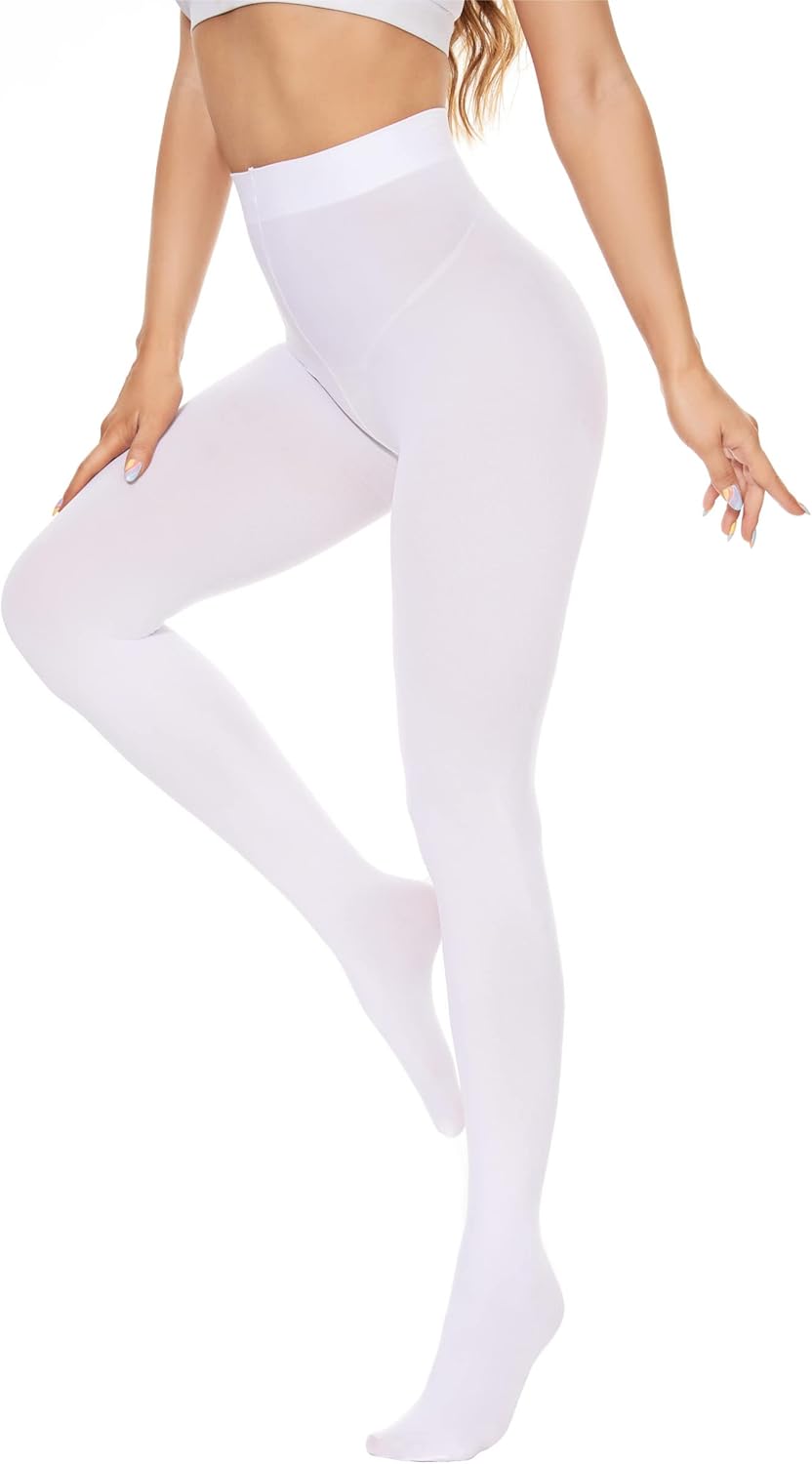 DUCMODA Womens 80 Denier Opaque Tights, Soft Solid Color Footed Tights for Women...