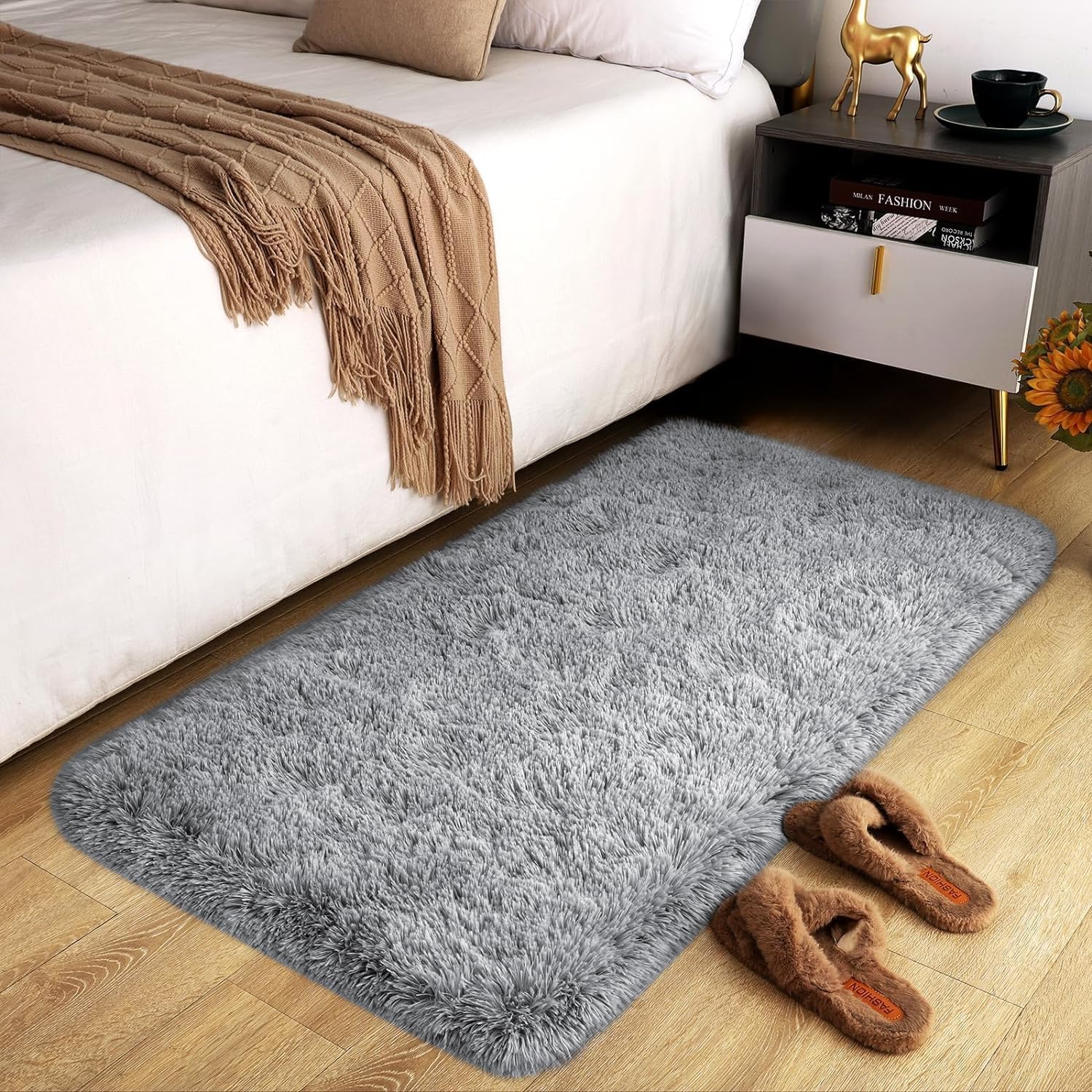 Hafaa Rugs Living Room – Grey Area Rugs for Bedroom Non Slip – Fluffy Shaggy Rug...