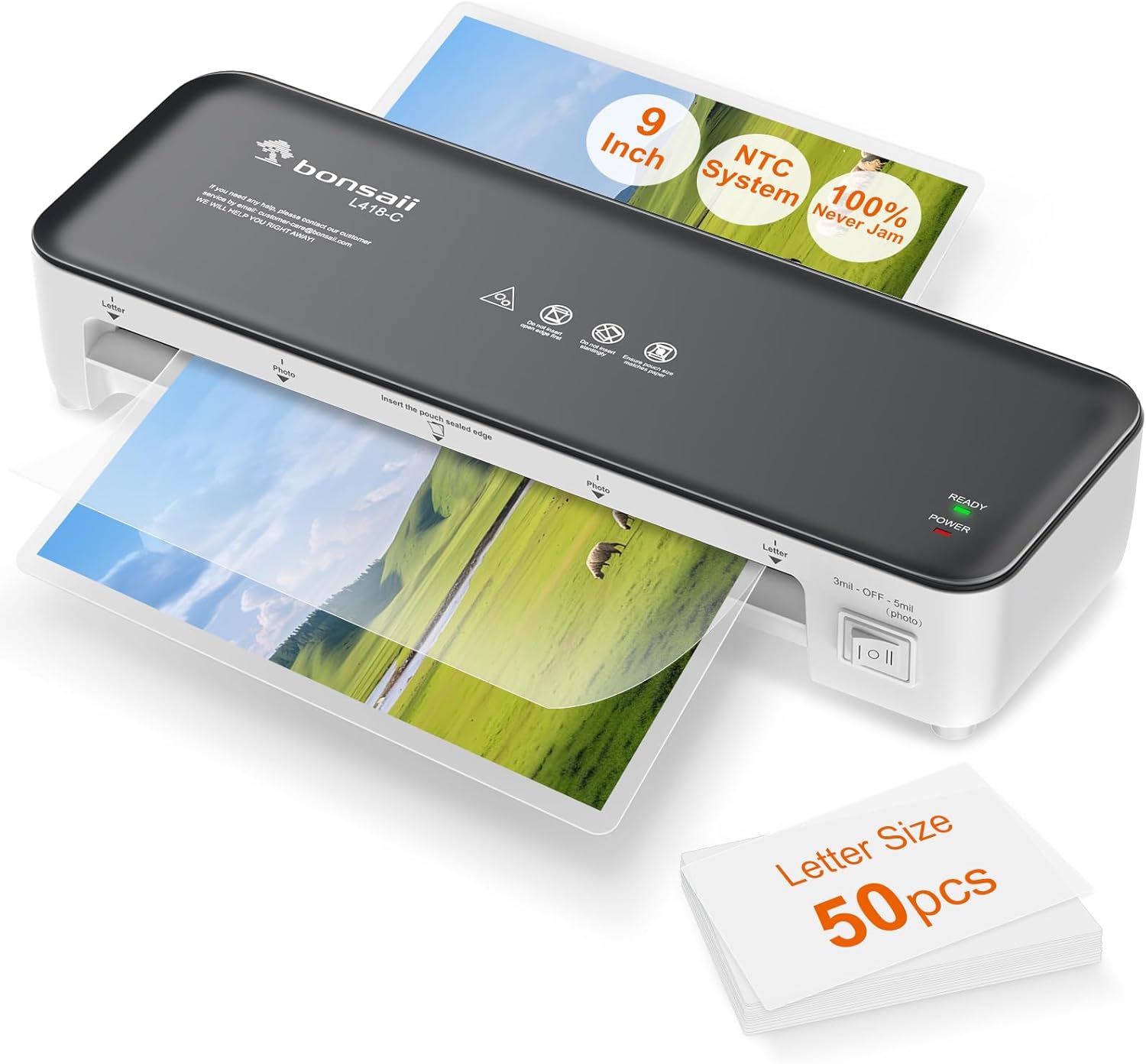 Bonsaii Laminator Machine, 9 Inch Laminator Machine with 50 Laminating Sheets, L...