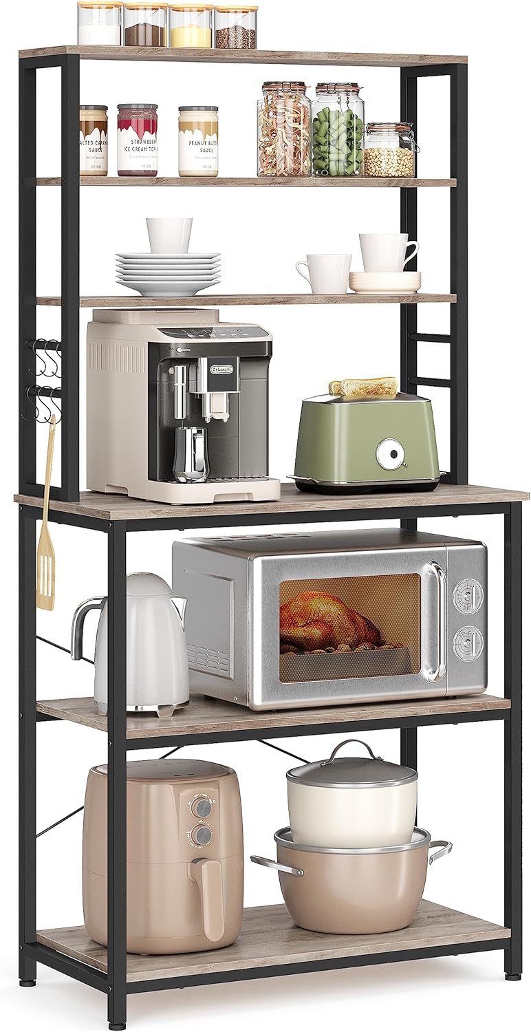 VASAGLE Kitchen Storage Rack, Coffee Bar, Baker’s Rack, Total 6 Shelves and 6 Ho...