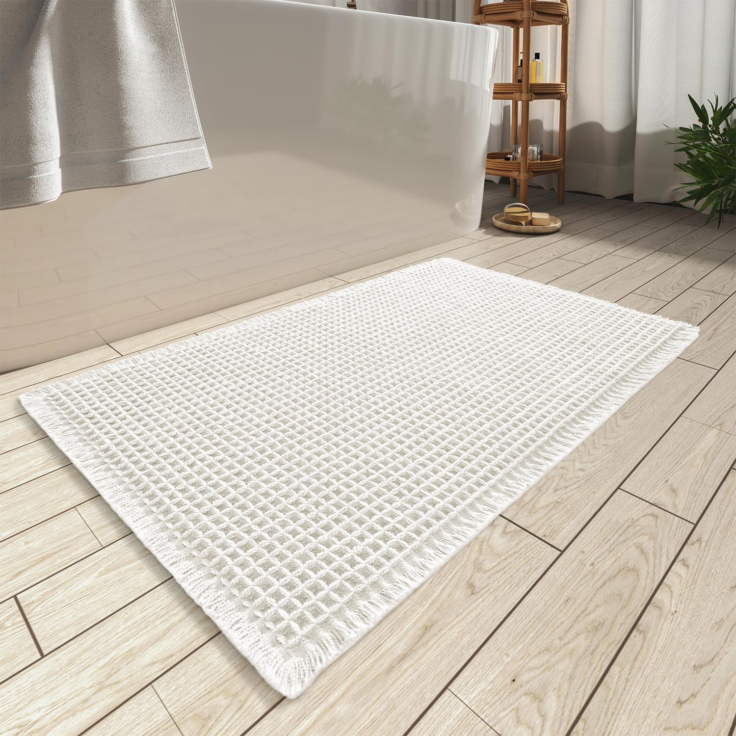 AMOAMI Upgraded Waffle Bath Mat, Super Absorbent Non Slip Bath Mats for Bathroom...