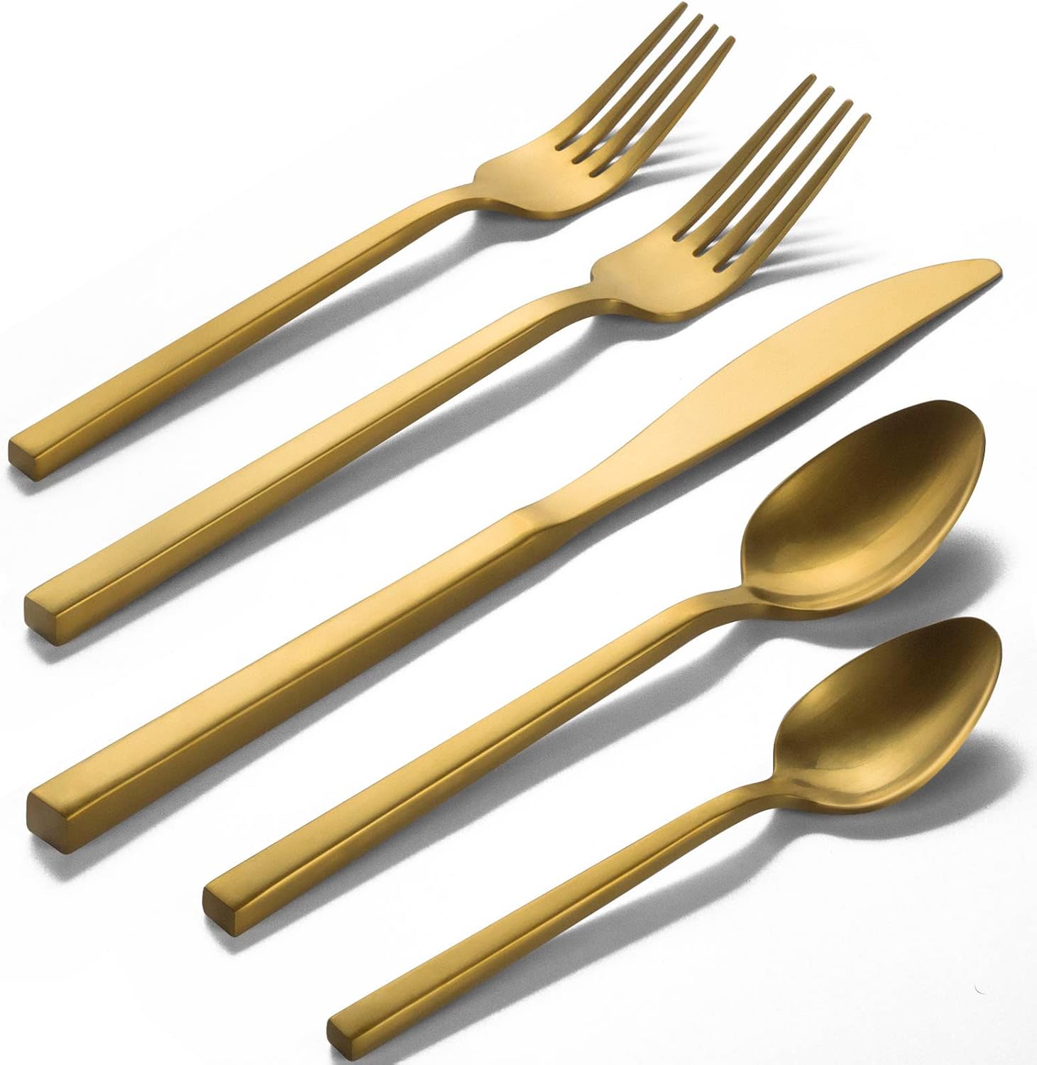 Alata Cube Gold 20-Piece Flatware Set, Forged Cutlery Set, Matte Gold Silverware...