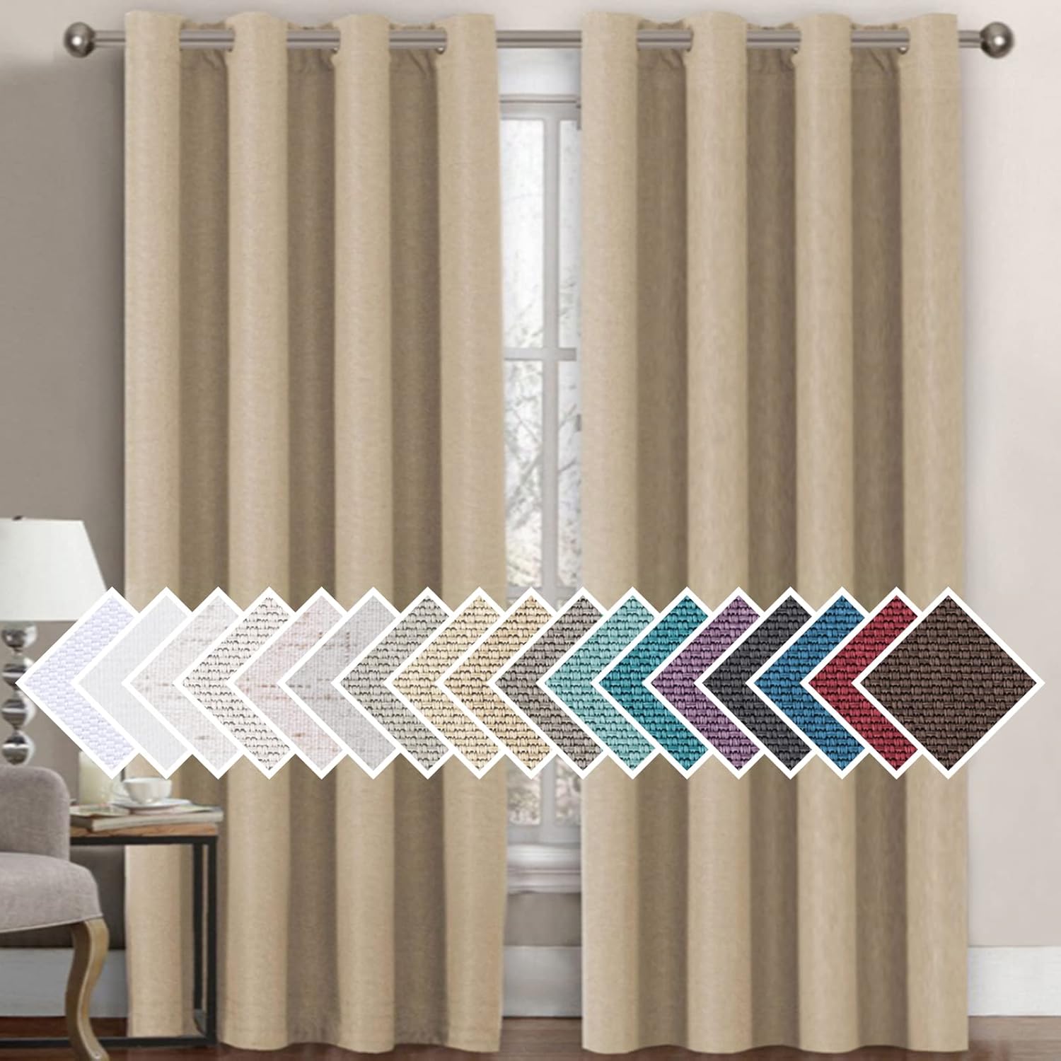 H.VERSAILTEX Linen Blackout Curtain 84 Inches Long for Bedroom/Living Room Therm...