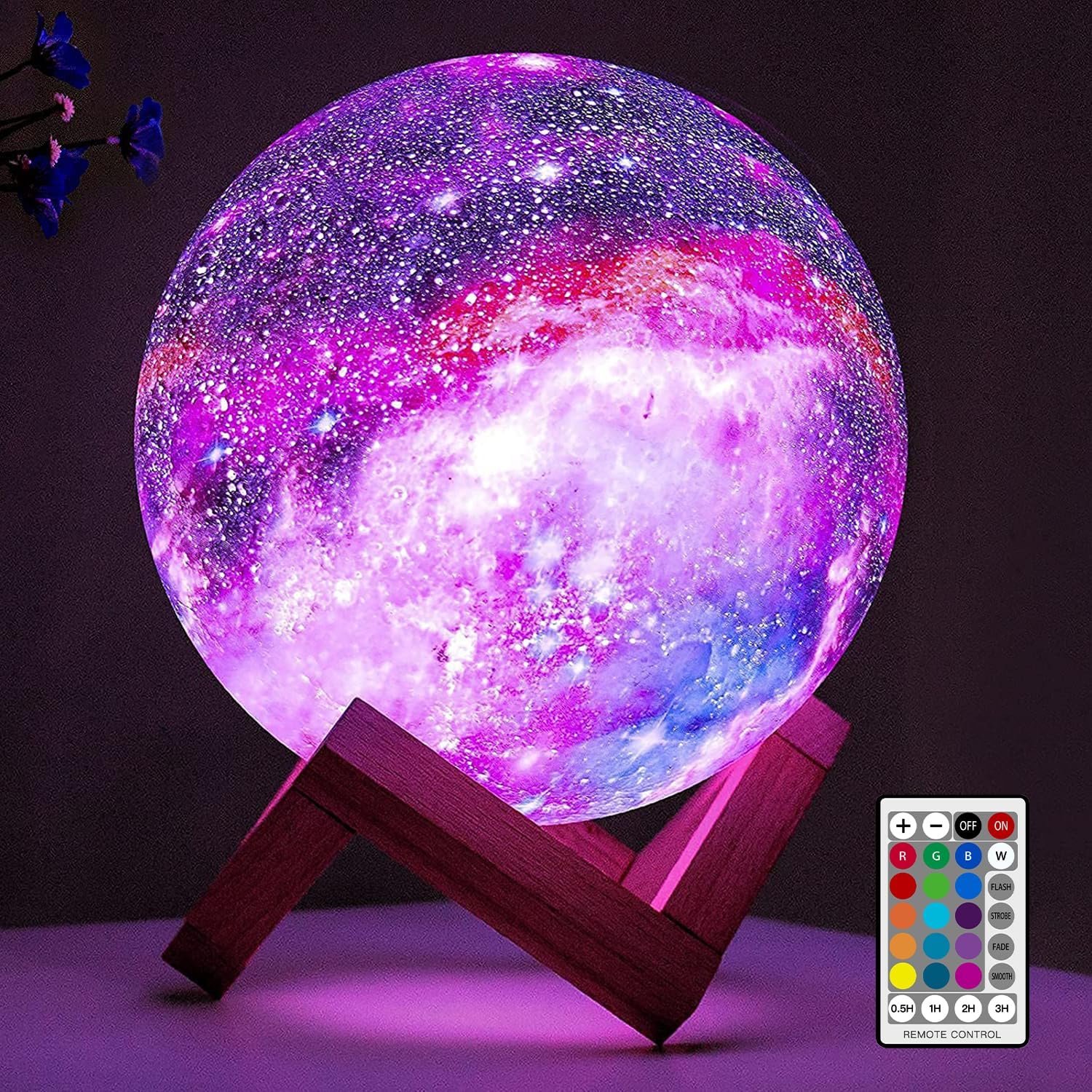 BRIGHTWORLD Moon Lamp Galaxy Lamp 5.9 inch 16 Colors LED 3D Moon Light, Remote &...