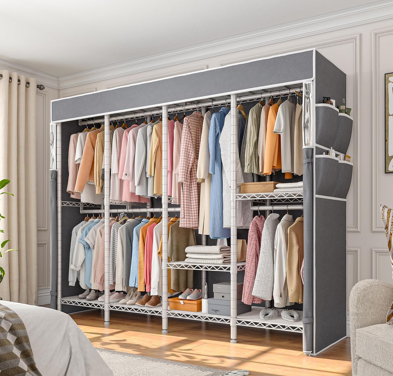 Raybee Heavy Duty Clothes Rack with Cover Loads 1100 LBS Portable Wadrobe Closet...
